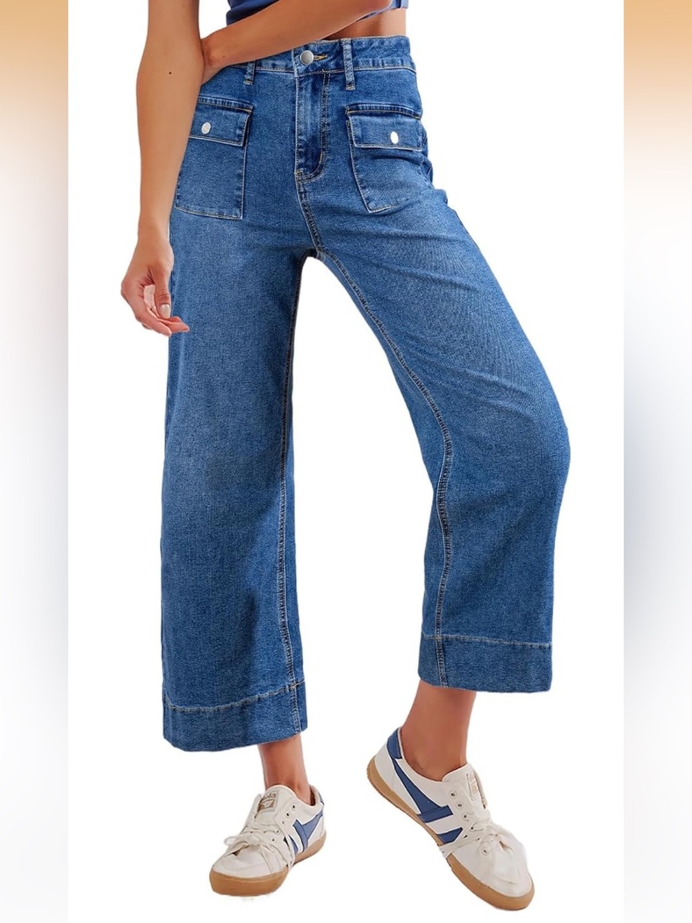Sidefeel Women's Wide Leg Jeans High Waisted Stretchy Zimbaplatinum